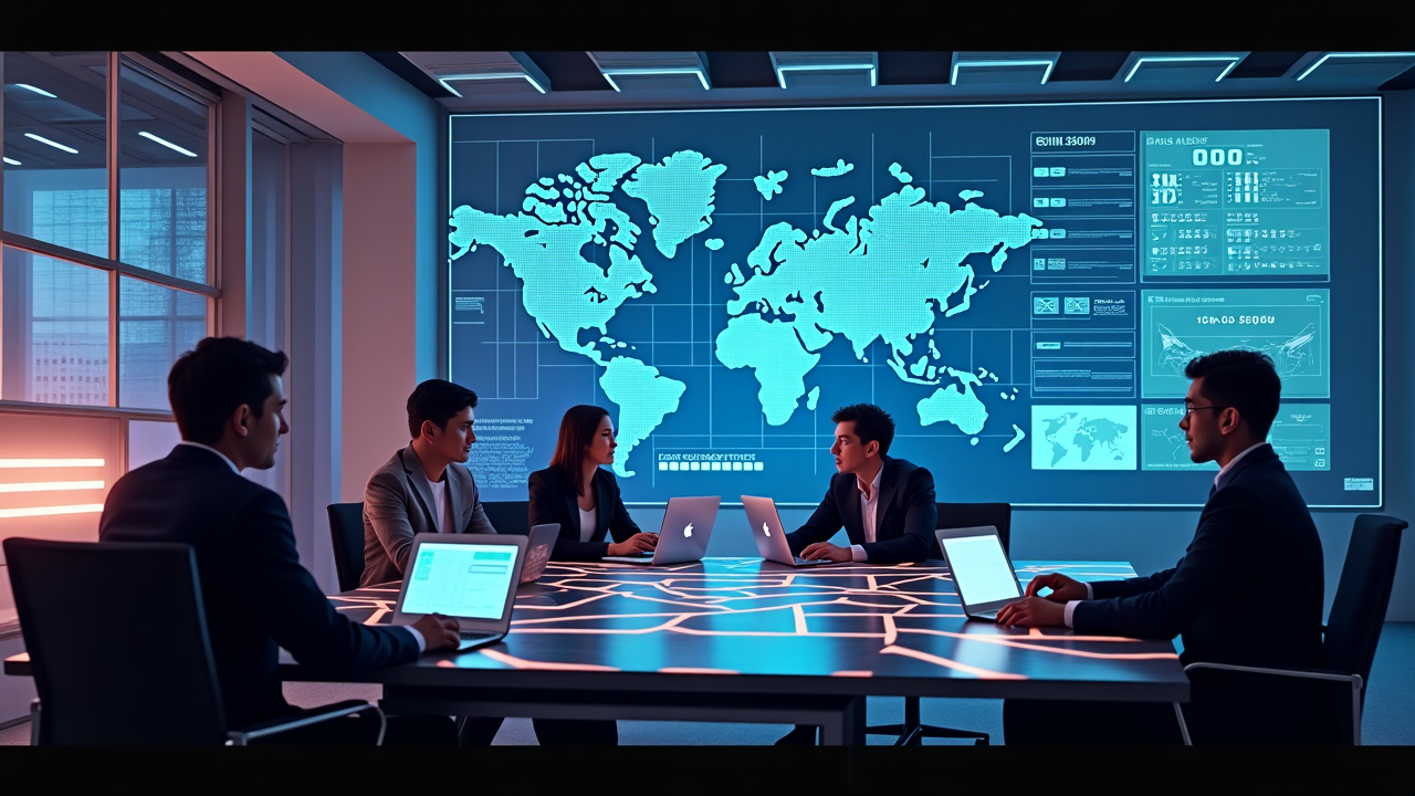 Virtual meeting environment with retro-futuristic interface