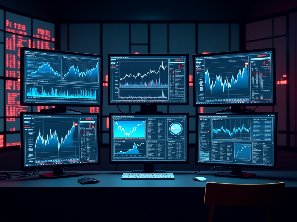 Evolution of financial technology displayed on retro-style monitors